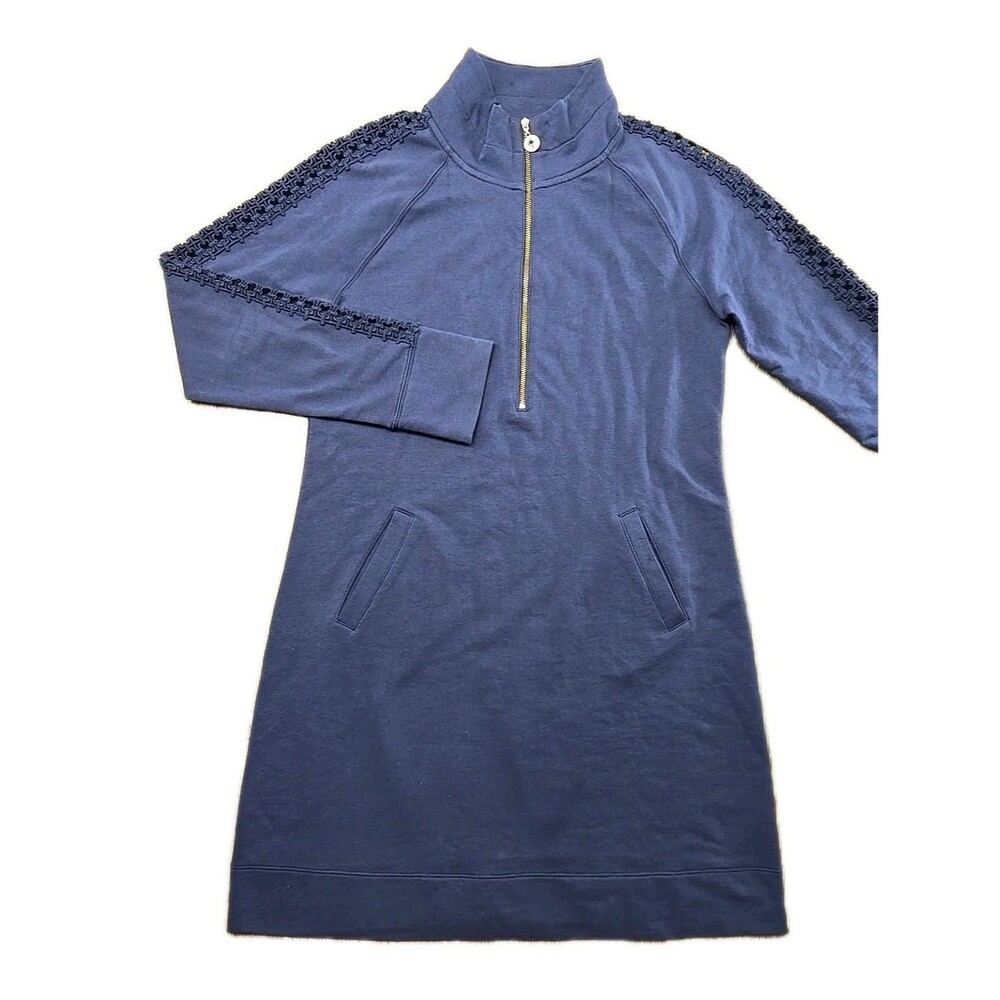 EUC - Lilly Pulitzer Skipper Solid Navy Blue Popover Zip S Dress Long Sleeve
